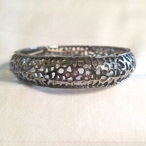 Silver Webbed Filigree Bracelet Rhinestone
